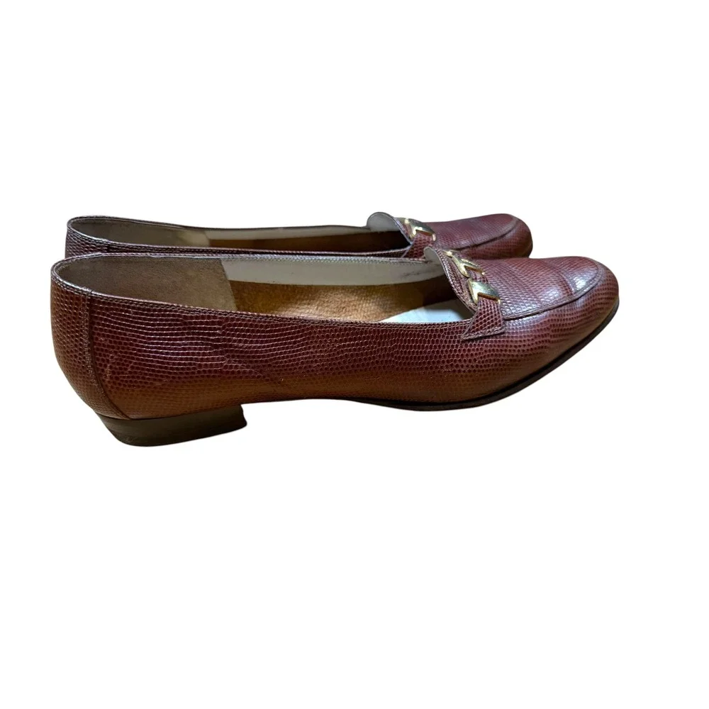 Salvatore Ferragamo Mens Lizard Embossed Leather Gancini Loafers Brown 9.5 2A/B